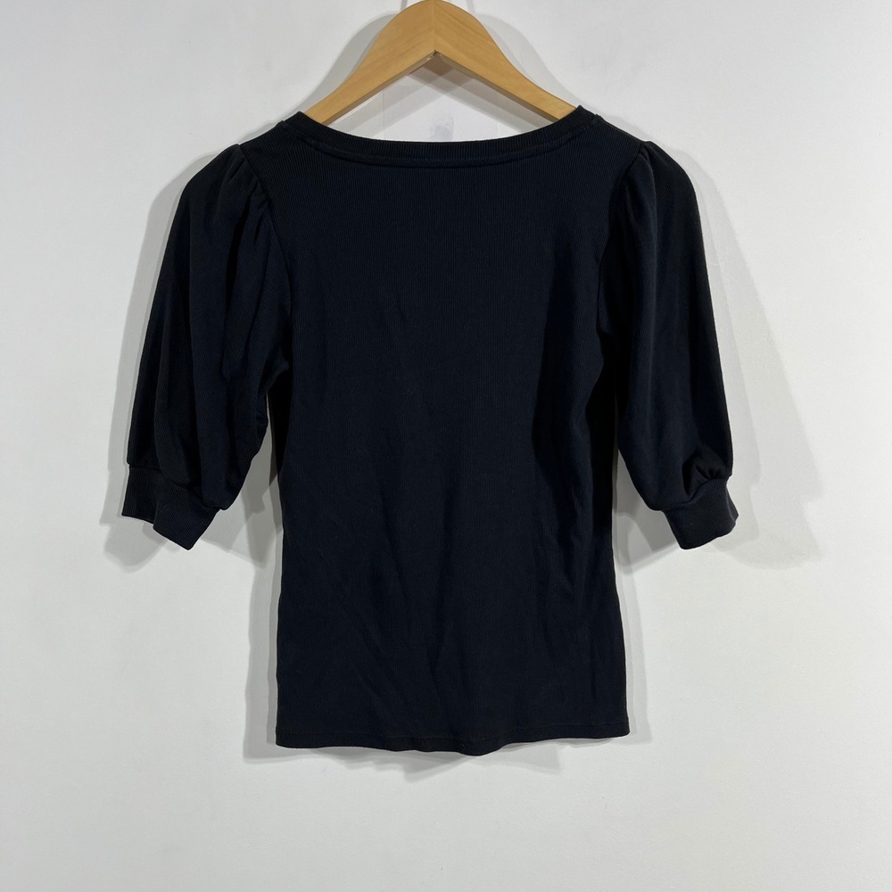 Gap Preppy Old Money Ribbed Henley Boho Puff Sleeve 3/4 Sleeve Knit Top Women XS
